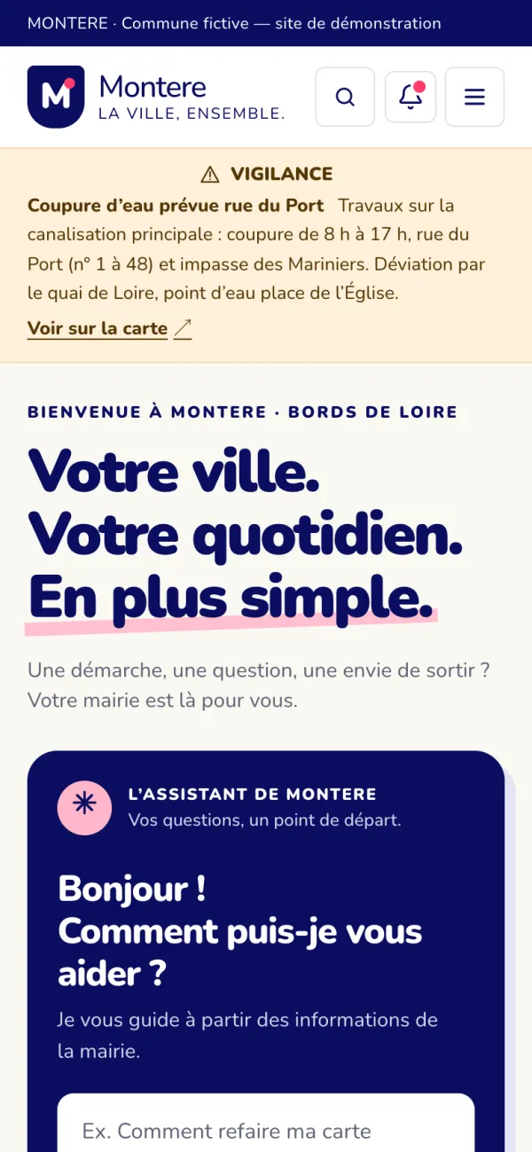 La même page d'accueil sur téléphone.