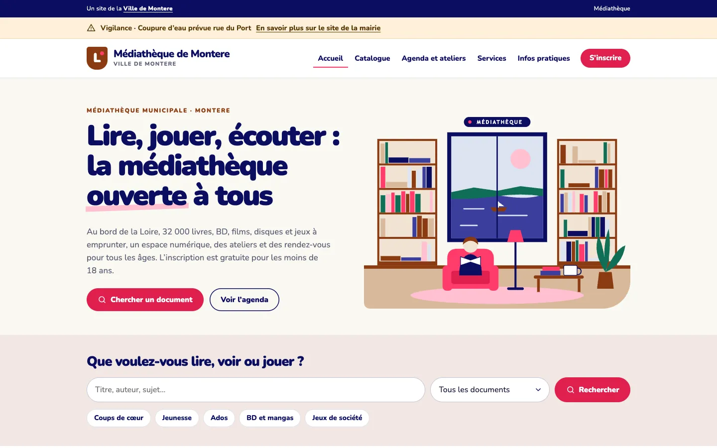 Accueil du site de la médiathèque de Montere.